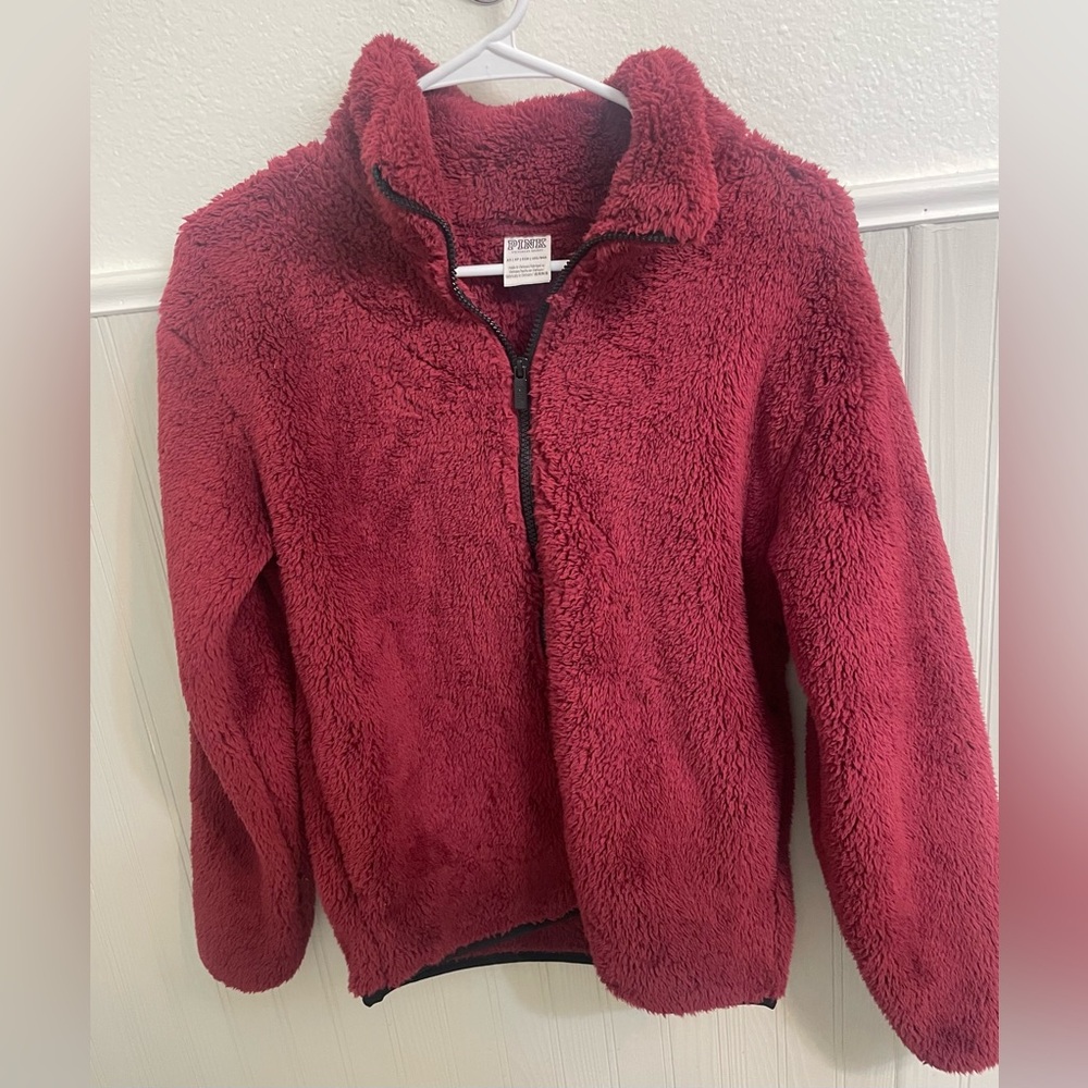 Victoria Secret Pink brand maroon red Sherpa Fleece Jacket Women’s size XS